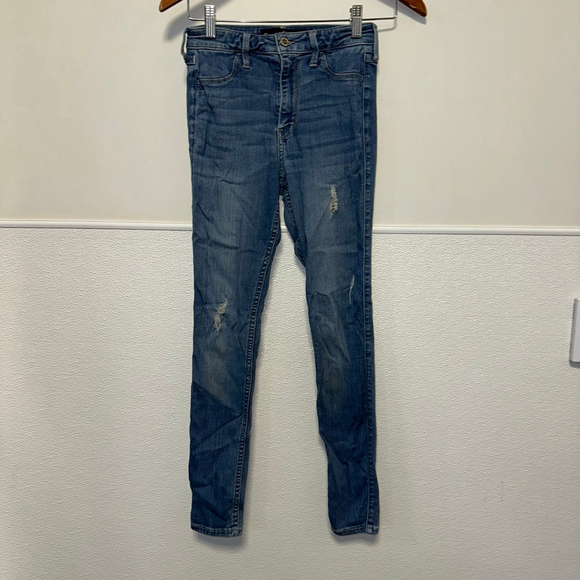 Women's Hollister Juniors 3 R Blue High-Rise Distressed Jeggings 26 W 28 L - Picture 8 of 10